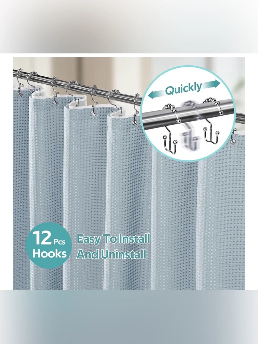 3in1 Waffle Shower Curtain Liner Set Heavyweight Fog Blue 72x72 Inch